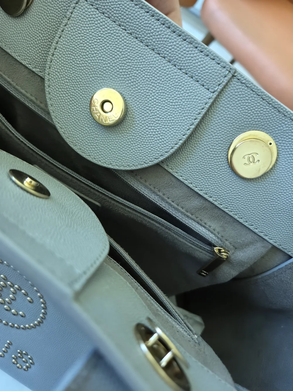 CHANEL gray studded
